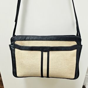 Vintage Navy Blue Leather & Canvas Bag